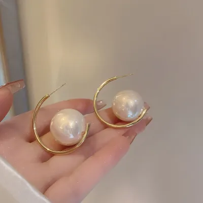 Pearl Geometric Planet Ball Earrings 